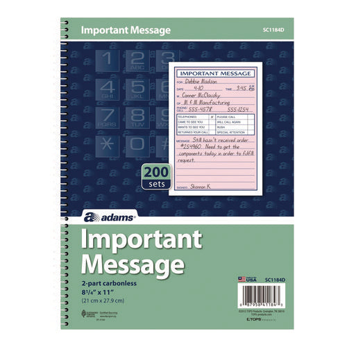 Important Message Book, Two-part Carbonless, 4 Forms/sheet, 200 Forms Total