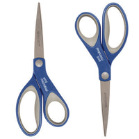 Scissors With Antimicrobial Protection, 8" Length, 3.25" Cut Length, Blue/gray Straight Handle, 2/pack