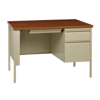 Single Pedestal Steel Desk, 45" X 24" X 29.5", Cherry/putty