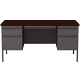 Double Pedestal Steel Desk, 60" X 30" X 29.5", Mahogany/charcoal, Charcoal Legs