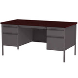Double Pedestal Steel Desk, 60" X 30" X 29.5", Mahogany/charcoal, Charcoal Legs