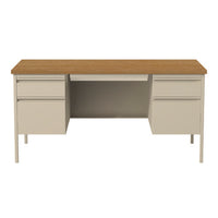 Double Pedestal Steel Desk, 60" X 30" X 29.5", Cherry/putty, Putty Legs