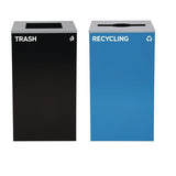 29 Gallon Trash/recycling Cans, Steel, Blue Recycling With Mixed Lid, Black Trash Can With Square Lid