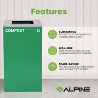 29 Gallon Trash/recycling Cans, Steel, Green Compost Can With Square Lid