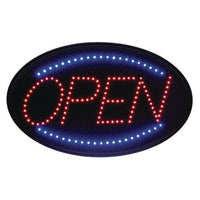 Led Oval Open Sign, 23 X 14, Black Frame, Blue/red Graphics
