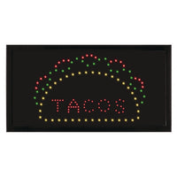 Led Rectangular Taco Sign, 19 X 10, Black Frame, Green/red/yellow Graphics