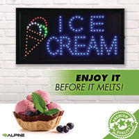 Led Rectangular Ice Cream Sign, 19 X 10, Black Frame, Blue/green/orange/red/white Graphics