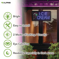 Led Rectangular Ice Cream Sign, 19 X 10, Black Frame, Blue/green/orange/red/white Graphics