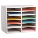 Wood Adjustable 12 Compartment Literature Organizer, 12 Sections, Letter Size, 20 X 11.8 X 16.3, White