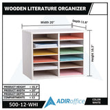 Wood Adjustable 12 Compartment Literature Organizer, 12 Sections, Letter Size, 20 X 11.8 X 16.3, White