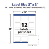 Laser/inkjet Multipurpose Label, 2 X 2, White, 12/sheet, 8 Sheets/pack