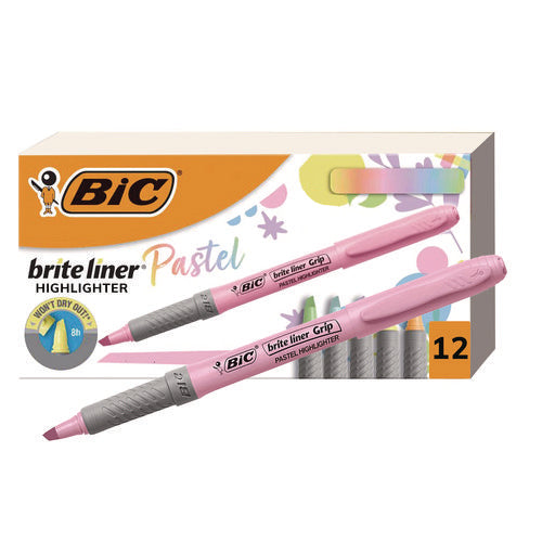 Brite Liner Grip Pocket Highlighter, Assorted Ink Colors, Chisel Tip, Assorted Barrel Colors, Dozen