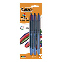 4-color Smooth Multi-color Ballpoint Pen, Retractable, Medium 1 Mm, Black/blue/green/red Ink, Black/blue Barrel, 3/pack