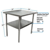 Stainless Steel Flat Top Work Tables, 24w X 24d X 36h, Silver, 2/pallet, Ships In 4-6 Business Days