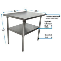 Stainless Steel Flat Top Work Tables, 36w X 30d X 36h, Silver, 2/pallet, Ships In 4-6 Business Days