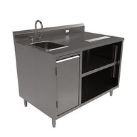 Stainless Steel Beverage Table With Left Sink, Rectangular, 30" X 48" X 41.5", Silver, Ships In 4-6 Business Days