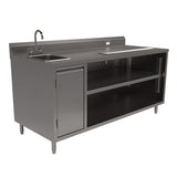 Stainless Steel Beverage Table With Left Sink, Rectangular, 30" X 72" X 41.5", Silver, Ships In 4-6 Business Days