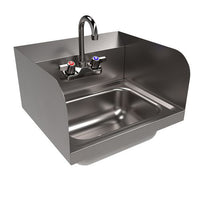 Stainless Steel Hand Sink With Side Splashes And Faucet, 14" L X 10" W X 5" H, Ships In 4-6 Business Days