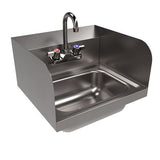 Stainless Steel Hand Sink With Side Splashes And Faucet, 14" L X 10" W X 5" H, Ships In 4-6 Business Days