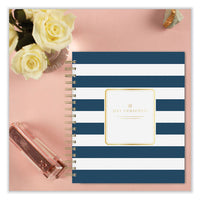 Day Designer Navy Stripe Daily/monthly Planner, Navy Stripe Artwork, 10 X 8, Navy/white/gold Cover, 12-month (jan-dec): 2024