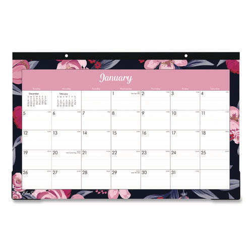 Mimi Pink Desk Pad Calendar, Floral Artwork, 17 X 11, White/pink/black Sheets, Black Headband, 12-month (jan To Dec): 2025