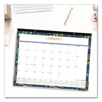 Meadow Blue Desk Pad Calendar, Floral Artwork, 22 X 17, White/multicolor Sheet, Black Headband, 12-month (jan To Dec): 2025