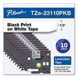 Tze Series Standard Adhesive Laminated Labeling Tape, 0.5", Black On White, 10/pack