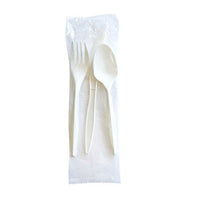 Three-piece Cutlery Kit, Fork/knife/teaspoon, Polypropylene, White, 250/carton