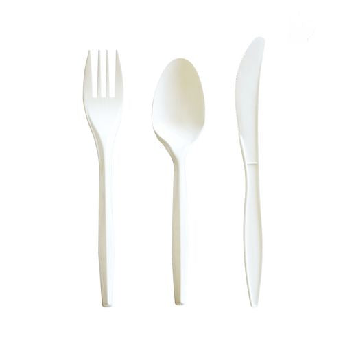 Three-piece Cutlery Kit, Fork/knife/teaspoon, Polypropylene, White, 250/carton