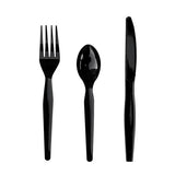 Three-piece Cutlery Kit, Fork/knife/teaspoon, Heavyweight, Black, 250/carton
