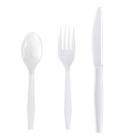 Three-piece Cutlery Kit, Fork/knife/teaspoon, Polystyrene, White, 250/carton