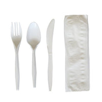 Four-piece Cutlery Kit, Fork/knife/napkin/teaspoon, Mediumweight, White, 250/carton