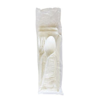 Four-piece Cutlery Kit, Fork/knife/napkin/teaspoon, Mediumweight, White, 250/carton