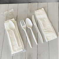 Four-piece Cutlery Kit, Fork/knife/napkin/teaspoon, Mediumweight, White, 250/carton