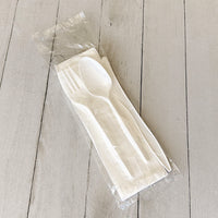 Four-piece Cutlery Kit, Fork/knife/napkin/teaspoon, Mediumweight, White, 250/carton