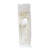 Four-piece Cutlery Kit, Fork/knife/napkin/teaspoon, Mediumweight, White, 250/carton