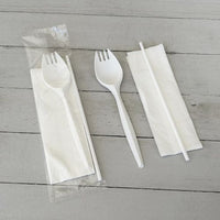School Cutlery Kit, Napkin/spork/straw, White, 1,000/carton