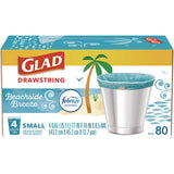 Small Kitchen Drawstring Trash Bags, 4 Gal, Beachside Breeze Scent, 0.5 Mil, 18" X 17", Blue, 80/box