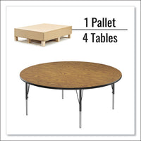 Height Adjustable Activity Tables, Round, 60" X 19" To 29", Medium Oak Top, Black Legs, 4/pallet, Ships In 4-6 Business Days