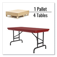 Adjustable Folding Table, Rectangular, 48" X 24" X 22" To 32", Red Top, Black Legs, 4/pallet, Ships In 4-6 Business Days