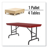 Adjustable Folding Table, Rectangular, 48" X 24" X 22" To 32", Red Top, Black Legs, 4/pallet, Ships In 4-6 Business Days
