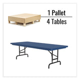 Adjustable Folding Tables, Rectangular, 72" X 30" X 22" To 32", Blue Top, Black Legs, 4/pallet, Ships In 4-6 Business Days