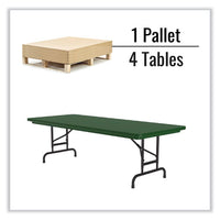 Adjustable Folding Tables, Rectangular, 72" X 30" X 22" To 32", Green Top, Black Base, 4/pallet, Ships In 4-6 Business Days