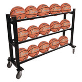 Deluxe Heavy-duty Basketball Cart, Metal, 220 Lb Capacity, 16 X 50.75 X 34.75, Black