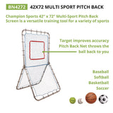 Multi-sport Pitch Back Screen, 72" X 42", 1.25" Dia Frame