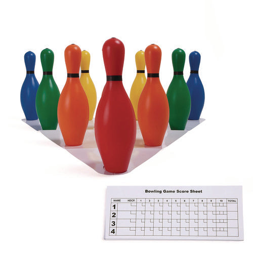 Plastic Bowling Pin Set, Assorted Colors, 10/set
