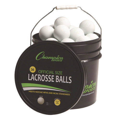Lacrosse Balls In A Bucket, 11" X 11" Bucket With 36 White Rubber Balls