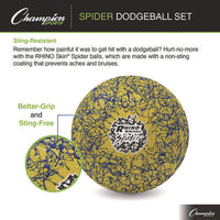 Rhino Skin Spider Dodgeball Set, 6.3" Diameter, Assorted Colors, 6/set