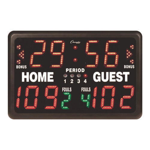Tabletop Indoor Electronic Scoreboard, 24" X 16" X 10", Black Face, Red/green/yellow Graphics