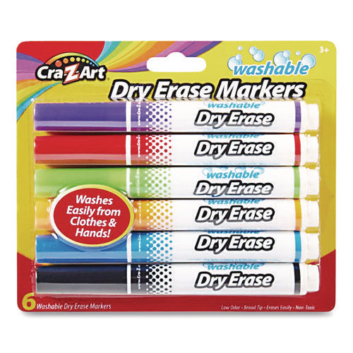 Washable Dry Erase Markers, Broad, Bullet Tip, Assorted Colors, 6/set